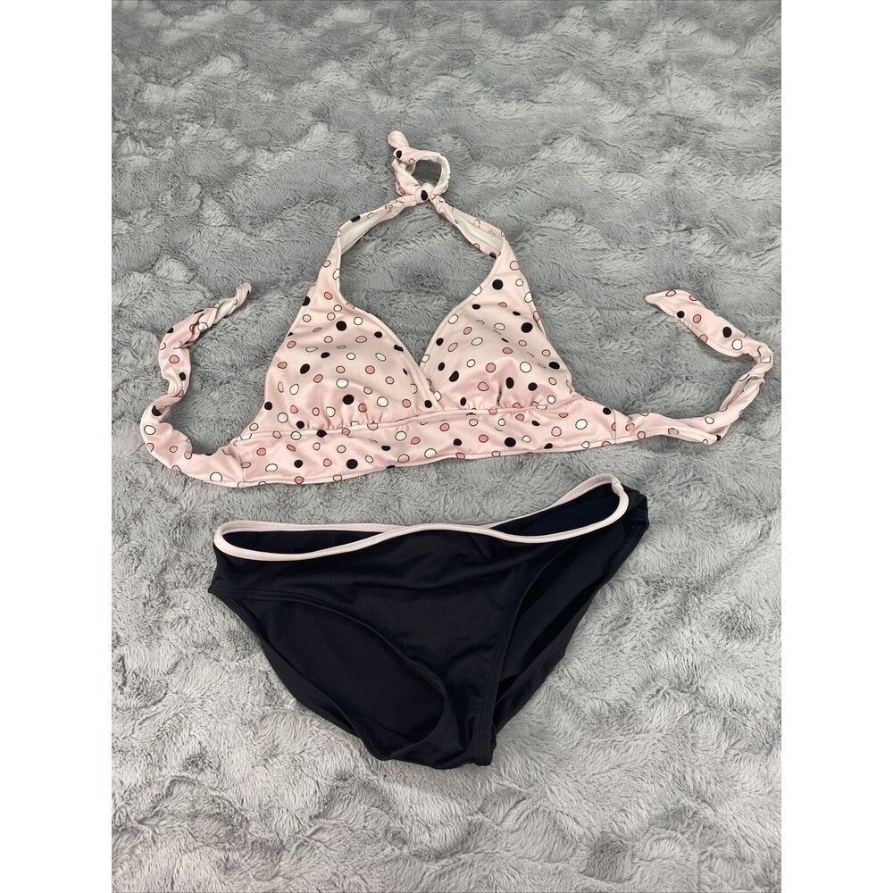 Merona Pink Polka Dot Halter Bikini Swimsuit Top Bottom Set Size‎ L